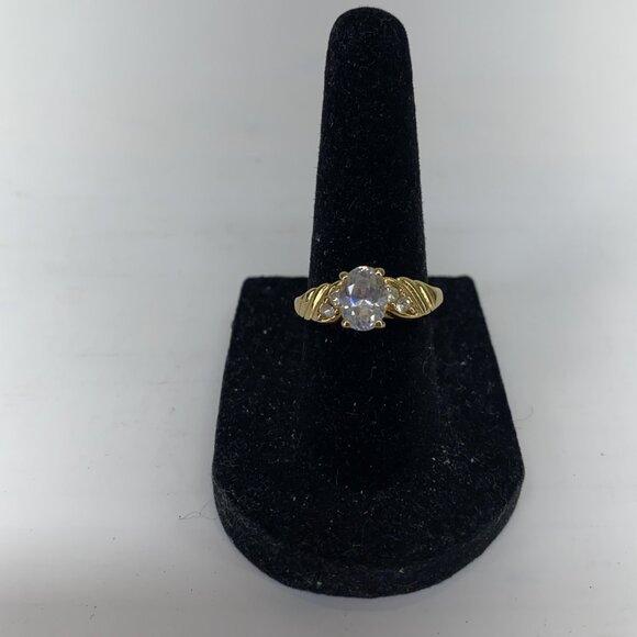 FAUX DIAMOND RING -- Five Faux Stones with Gold Toned Band, Etched with Swirls - Picture 3 of 6